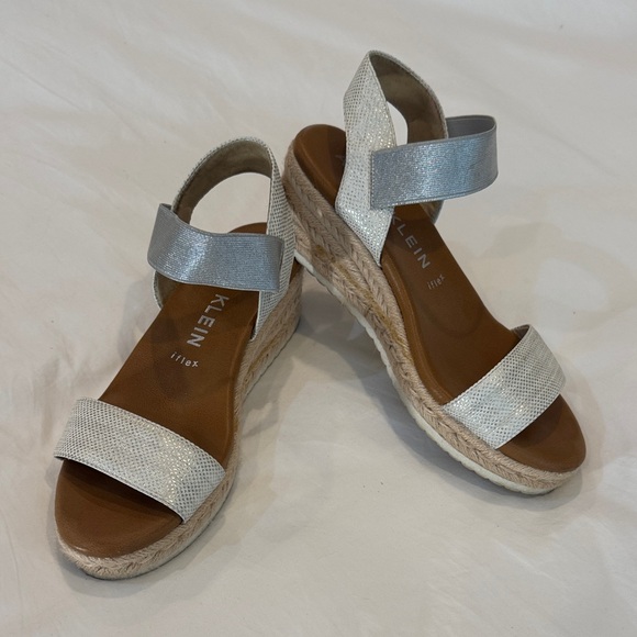 Anne Klein Silver Wedge Sandals - Picture 1 of 4